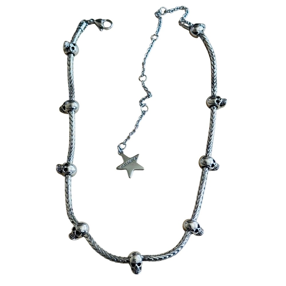 Dalmata D Steel skull Necklace silver choker Gothic Punk Rockabilly chain 17"